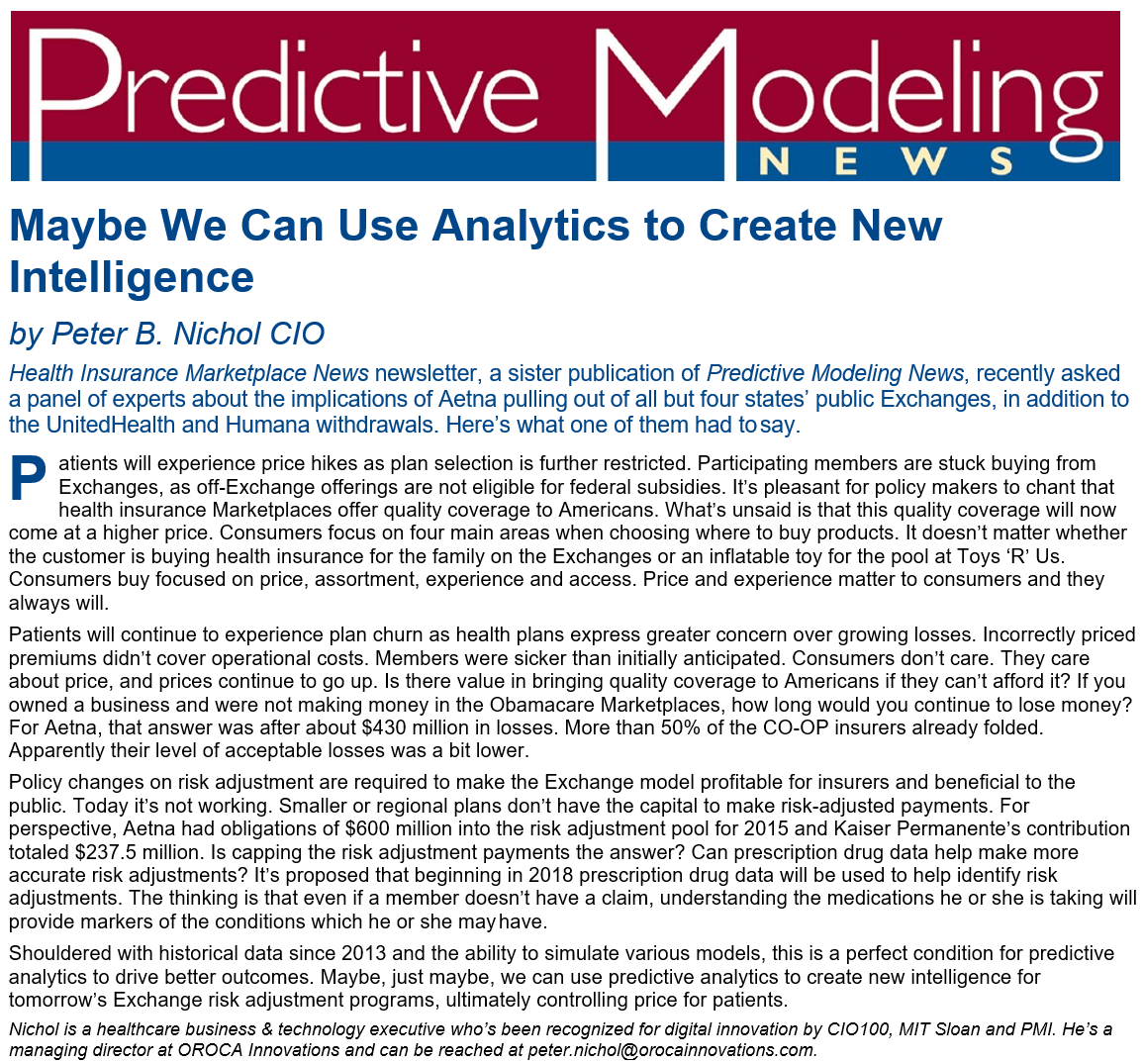 Predictive modeling Peter B. Nichol CIO